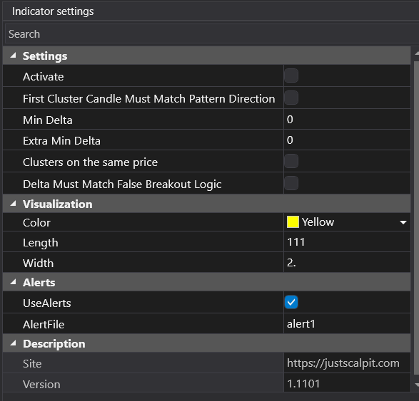 settings of the indicator reversal for ATAS