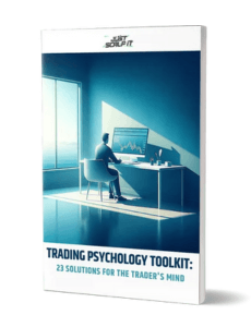 Cover of Trading Psychology Toolkit eBook with 23 solutions for traders
